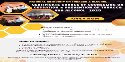 Certificate course of Counseling on Cessation & Prevention of Tobacco & Alcohol - 2025